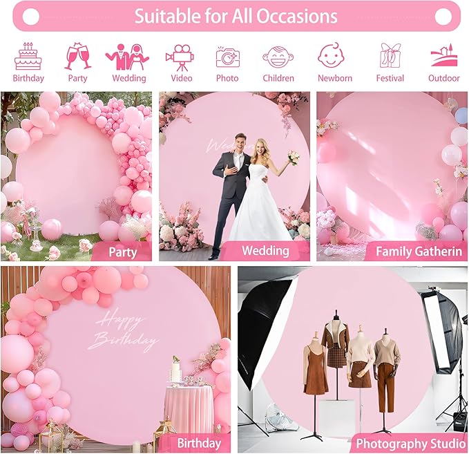 Gallety 7.2 FT Pink Round Backdrop Cover for 5 to 7.2ft Round Backdrop Stand - Adjustable Circle Arch Backdrops Cover for Wedding Birthday Party Photography Baby Shower Decoration