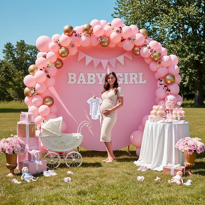7.2FT Pink Round Backdrop Cover for 5 to 7.2ft Circle Arch Stand - Adjustable Round Arch Cover Circle Backdrop Cover for Birthday, Wedding Arch, Baby Shower Photography Background Party Decor
