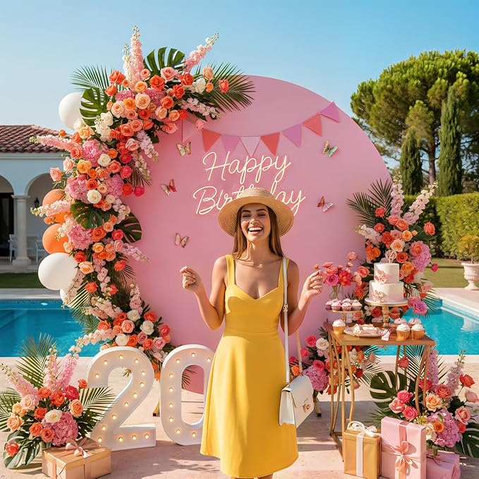 7.2FT Pink Round Backdrop Cover for 5 to 7.2ft Circle Arch Stand - Adjustable Round Arch Cover Circle Backdrop Cover for Birthday, Wedding Arch, Baby Shower Photography Background Party Decor