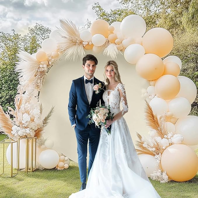 Gallety 2 Pcs 7.2 FT Ivory Round Backdrop Cover for 5 to 7.2ft Circle Arch Stand with Oh Baby and Happy Birthday Decal Sign - Arch Backdrop Cover for Wedding Party Photography Decoration