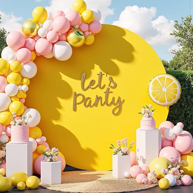 Gallety 7.2FT Yellow Round Backdrop Cover with Size Adjuster & 4 Metal Clips, Universal Fit for 5ft-7.2ft Circle Stand, Polyester Fabric Arch Cover for Wedding, Birthday Party, Photography Decor