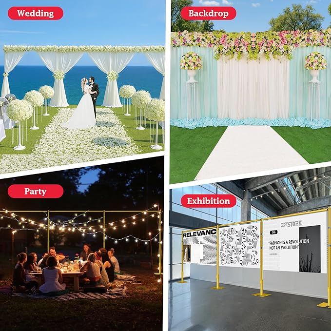 EMART Backdrop Stand Heavy Duty 10ftx30ft, Adjustable Pipe and Drape Photo Background Support Kit, Metal Frame with Flat Base for Wedding Birthday Party Banquet Decorations-Gold