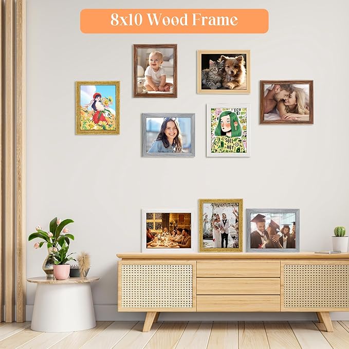 6x7 Wood Frame Brown, Natural Wooden 7x6in Picture Frames, Modern Golden 6 x 7inch Gallery Photo Pic Frame with HD Plexiglass, Horizontal Vertical Wall Mounting Tabletop Display 1Pcs
