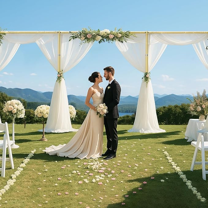 EMART Backdrop Stand Heavy Duty 12ftx30ft, Adjustable Pipe and Drape Photo Background Support Kit, Metal Frame with Flat Base for Wedding Birthday Party Banquet Decorations-Gold