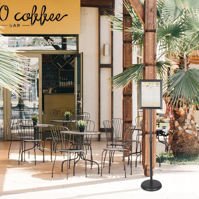 YDisplay Sign Holder Stand 8.5×11inches Floor Sign Stands Display with Base Height Adjustable Both Landscape Or Portrait Displayed,Black