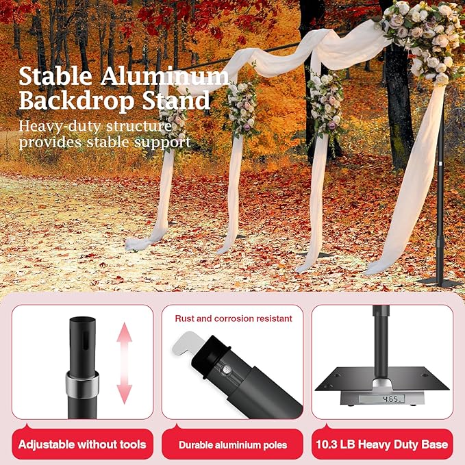 EMART Backdrop Stand Heavy Duty 12ftx30ft, Adjustable Pipe and Drape Photo Background Support Kit, Metal Frame with Flat Base for Wedding Birthday Party Banquet Decorations-Black